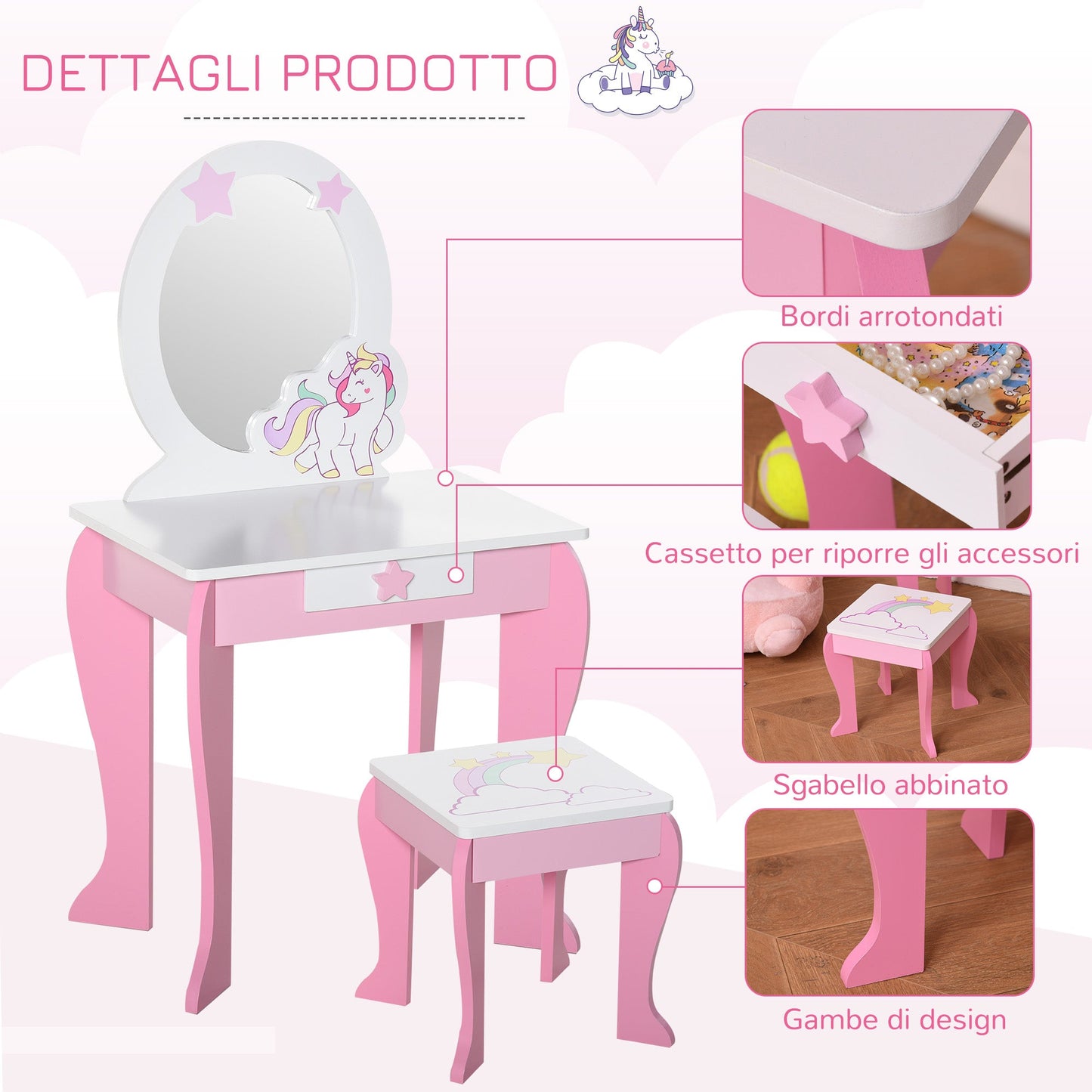 Unicorn Makeup/Vanity Table for Children 3-6 years - Borgè