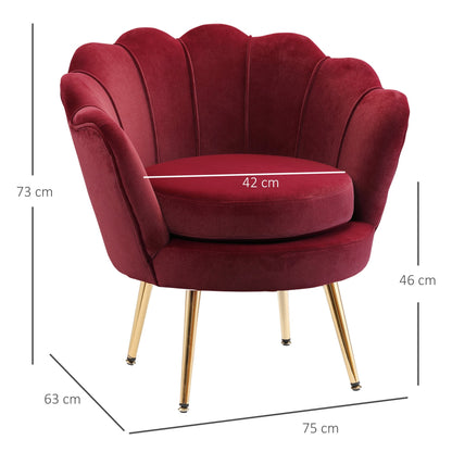 SEASHELL Design Red Velvet Chamber Armchair With Back | 76x67x74cm - Borgè