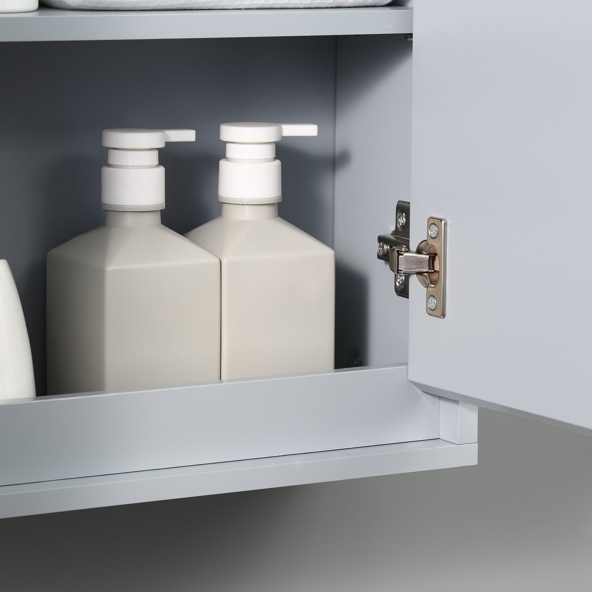 Homcom double glass cabinet with adjustable shelf with wood walls 48x14.5x45cm gray - Borgè