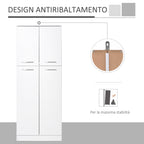 Multipurpose Pantry Cabinet with 2 Cabinets and Adjustable Shelves, MDF, 59x31x155cm, White - Borgè