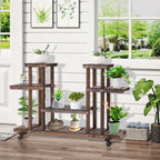4-Tier Flower Rack, Indoor and Outdoor Wooden Planter with 4 Wheels, 123.5 x 33 x 80cm - Borge' Group Limited