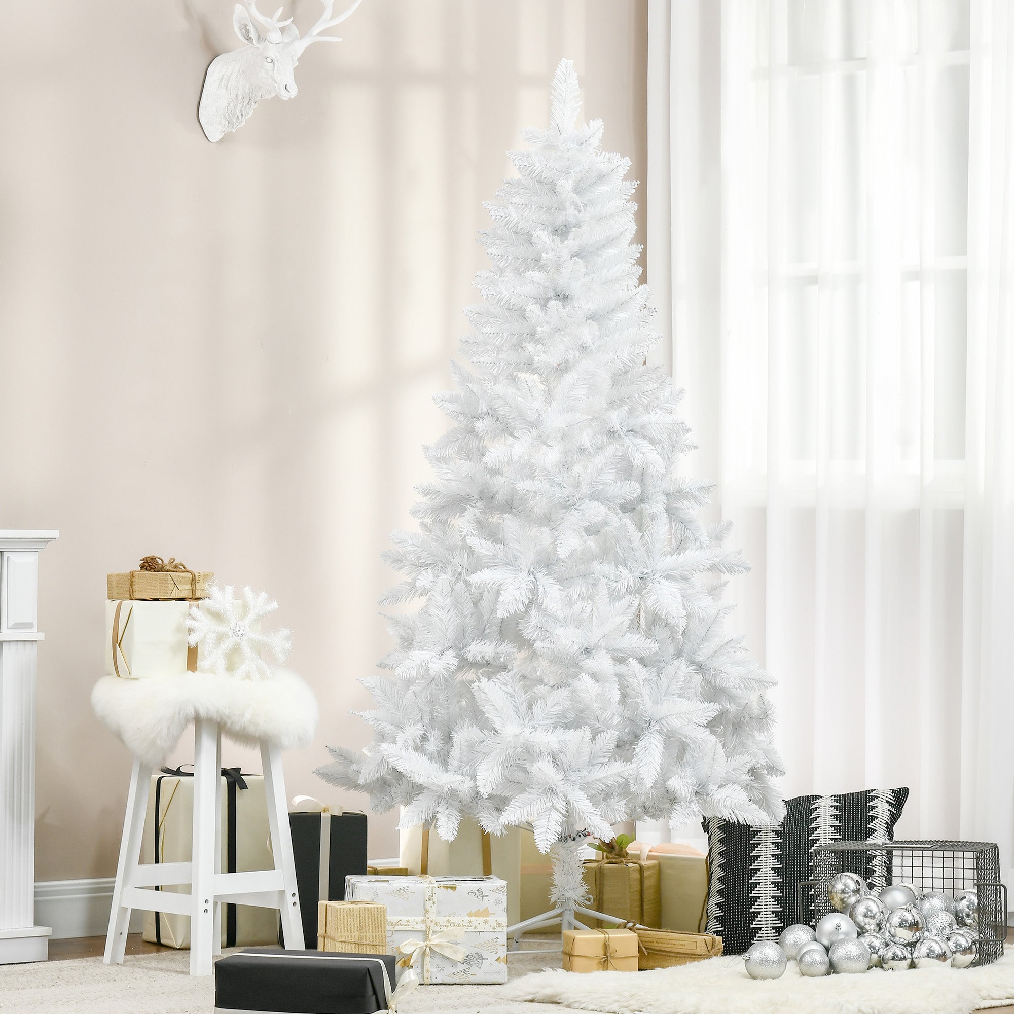 White Christmas tree with 550 pvc branches for internal use, Ã˜116 x 180cm - Borgè