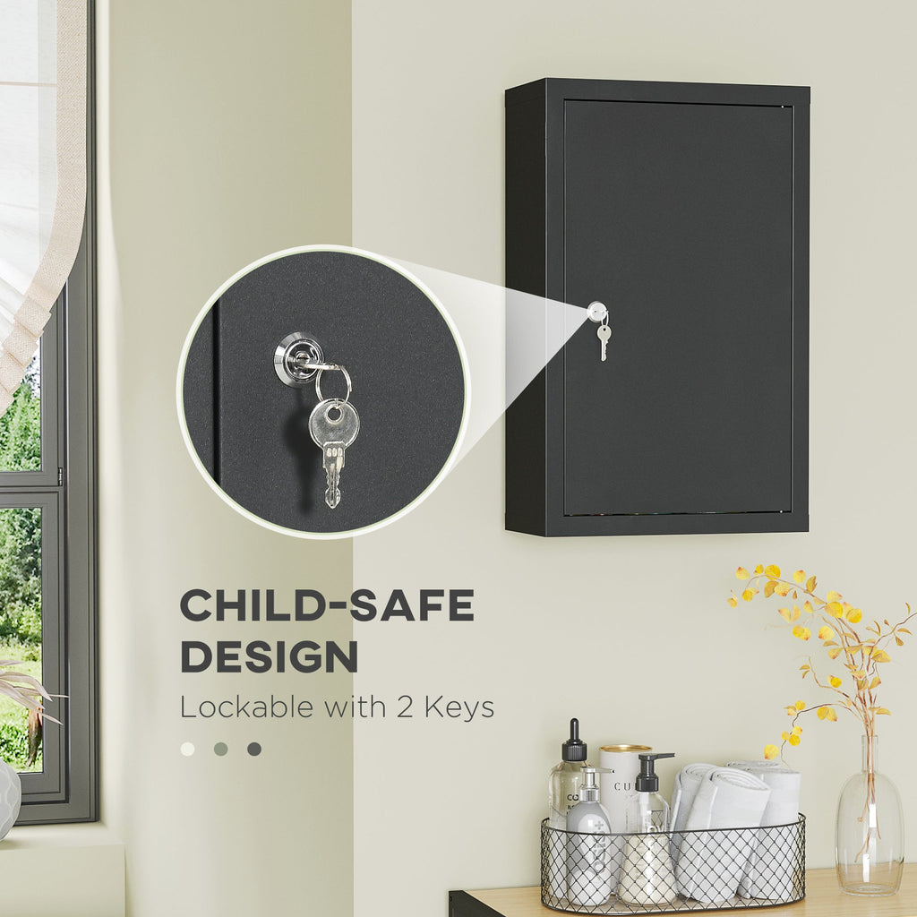 Kleankin Medicinal locker with 3 shelves and block with steel keys, 30x14x46cm, black - Borgè