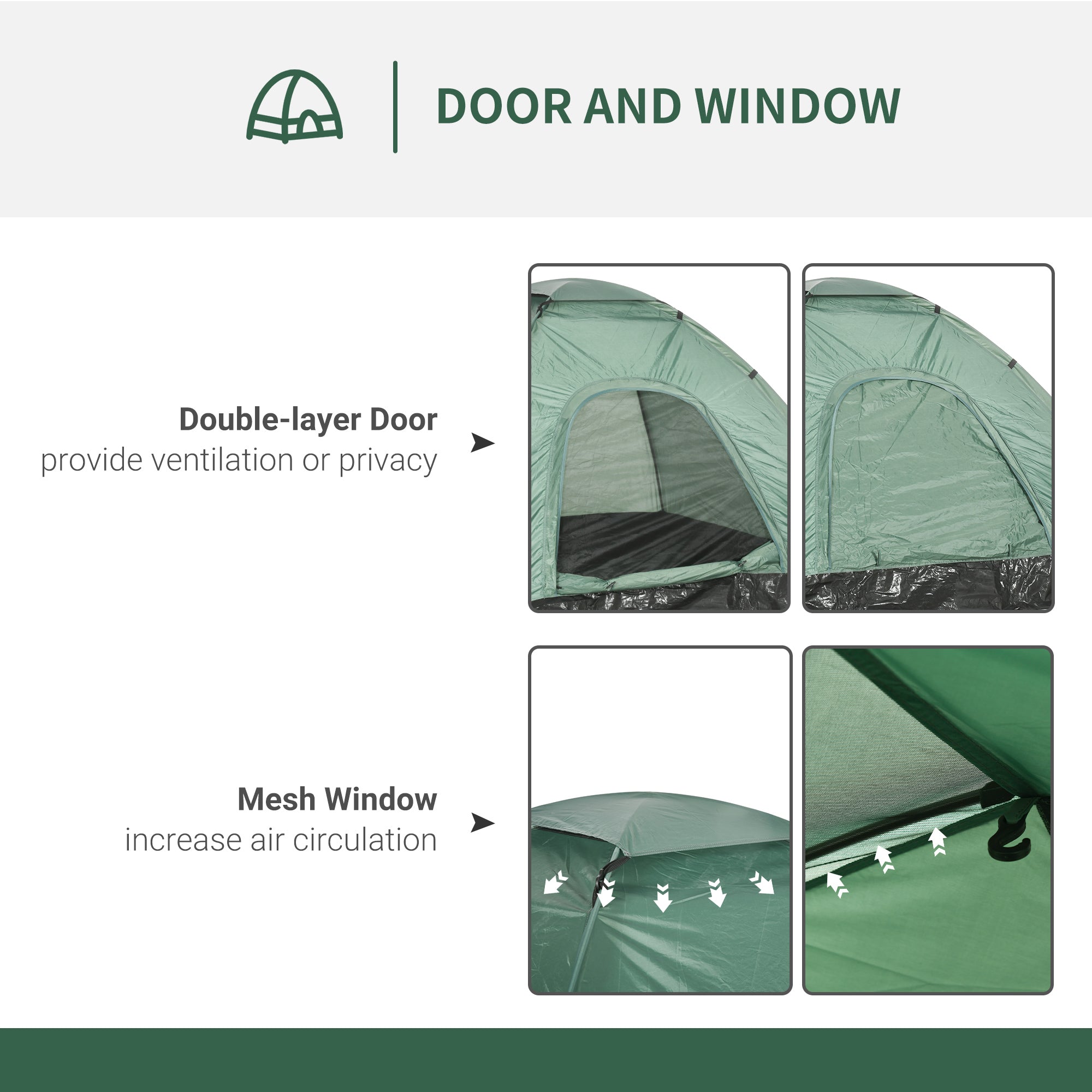 Outsunny 2 -seater camping curtain with hinge door, mosquito net and transport bag, 206x185x120cm, green - Borgè