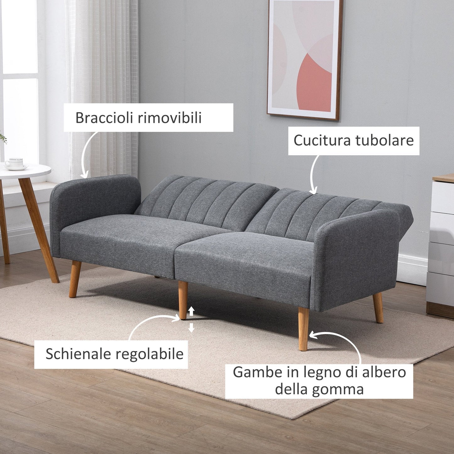 DAKOTA | Grey 2 Seater Sofa Bed with Reclining back rest - Borgè