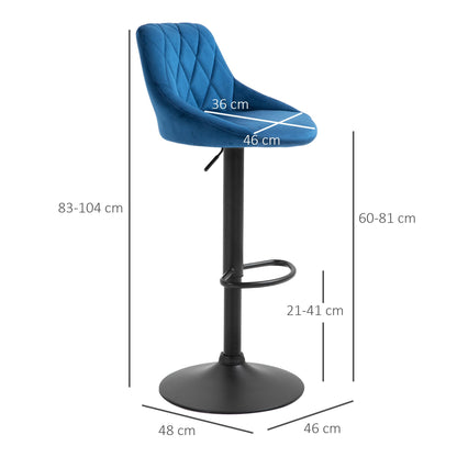 Homcom set 2 swivel design bar stools with adjustable height - blue - Borgè