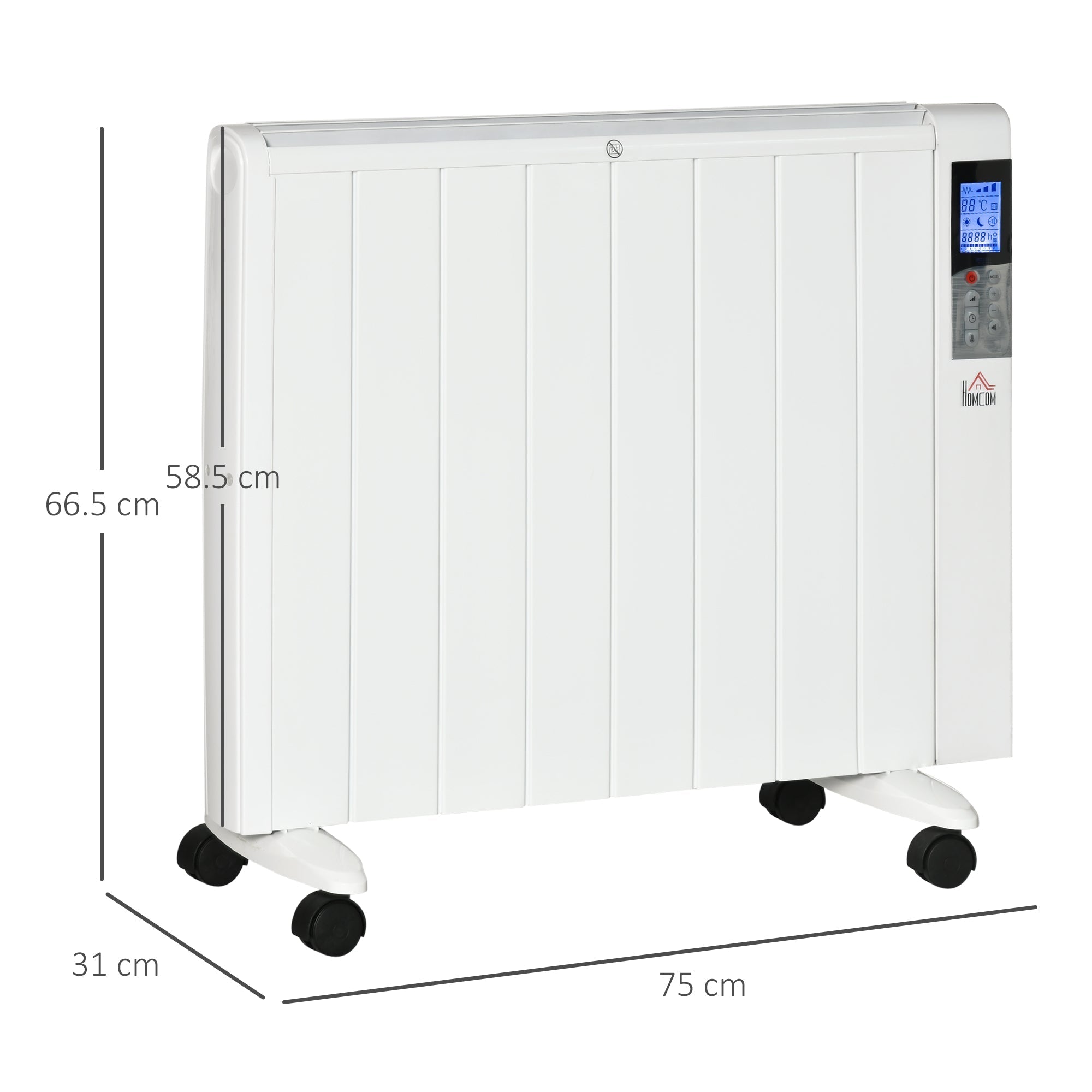 White Electric Heater | 1000/2000W | 75x31x66.5 cm - Borgè