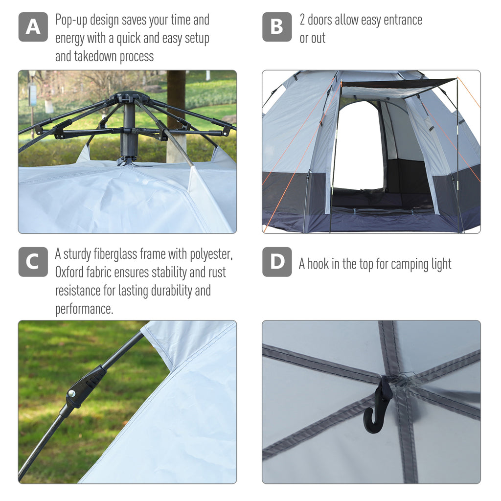 Outsunny camping curtain 4 seats with automatic opening and accessories, in steel and Oxford fabric, gray and black - Borgè
