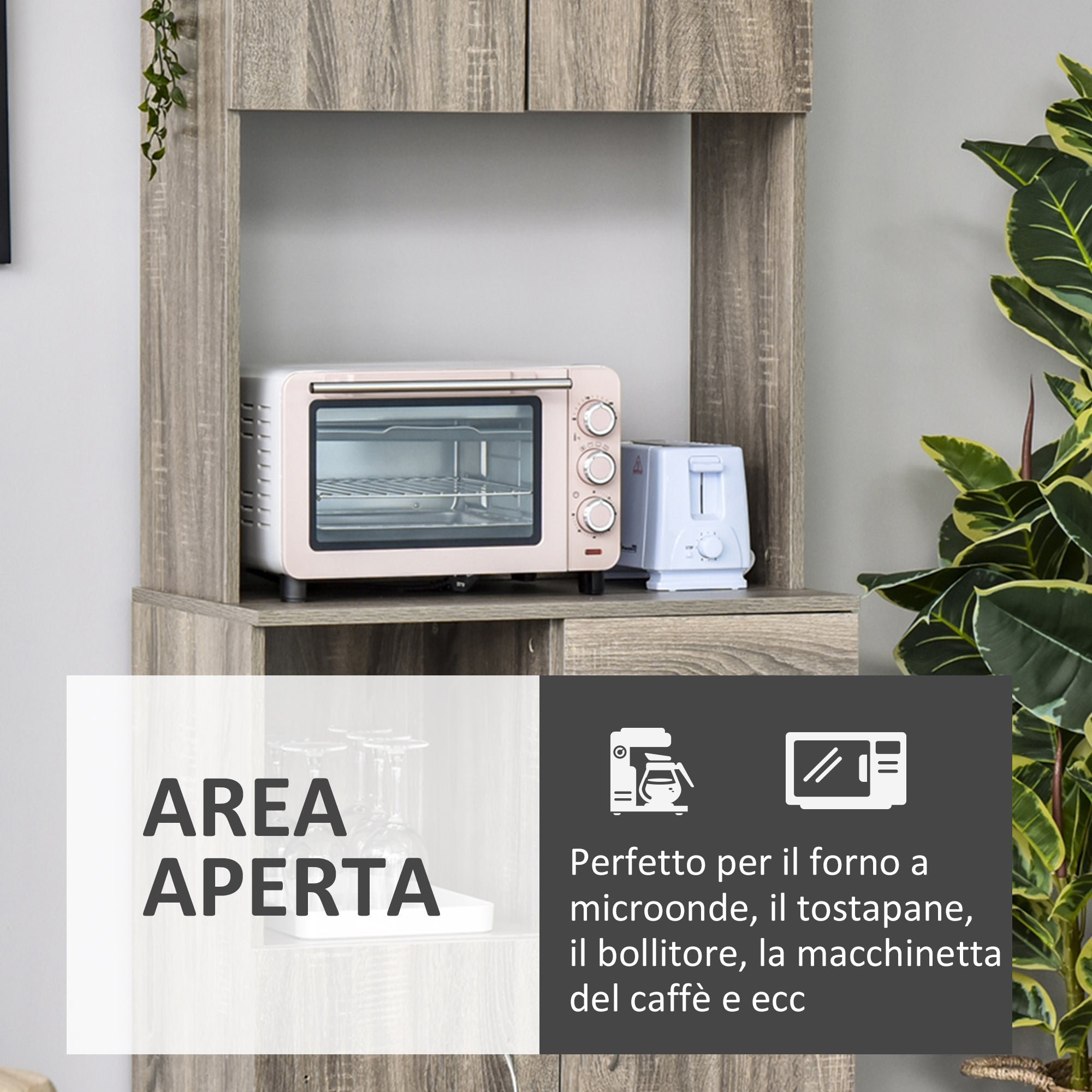 Modern Belief For Kitchen or Dining Room, Buffet Mobile With Wooden Cabinets And Drawers, Grey, 71x41x178cm - Borgè