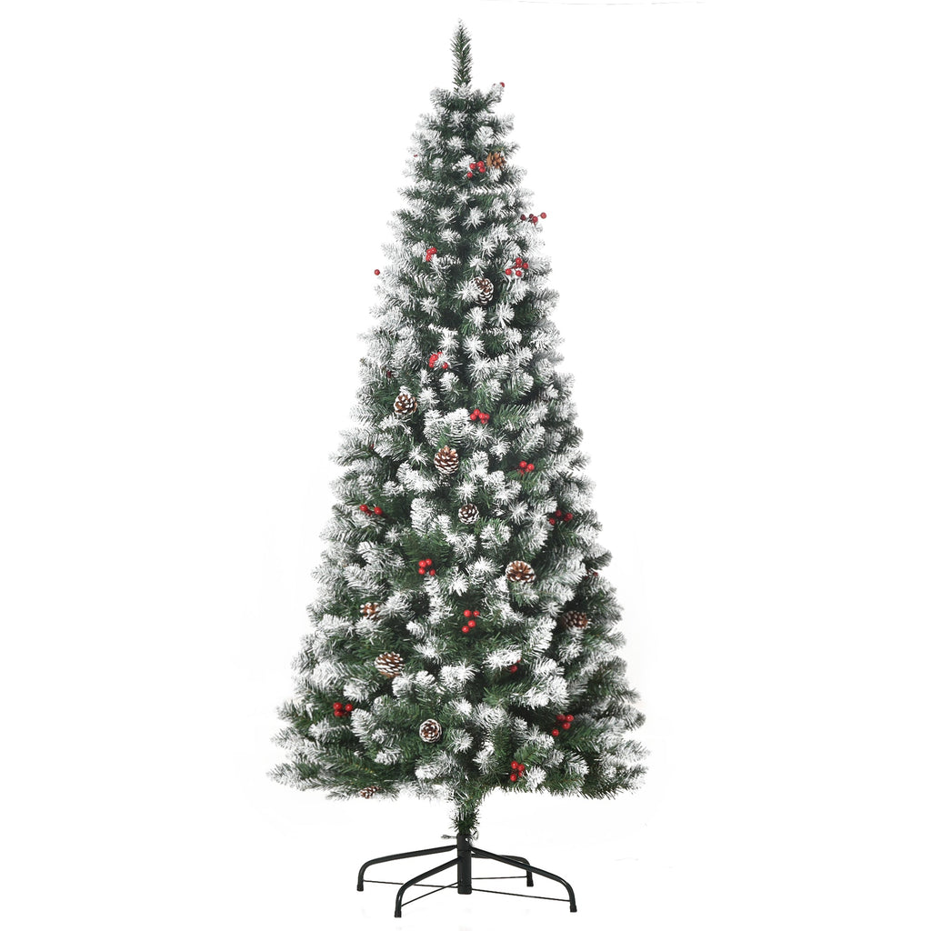 artificial snowy Christmas tree with white pine cones removable folding 180cm - green - Borgè
