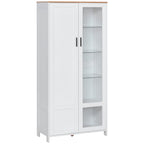 Modern Care of 2 Doors with adjustable shelves in wood and glass, 76x36x160cm, white - Borgè