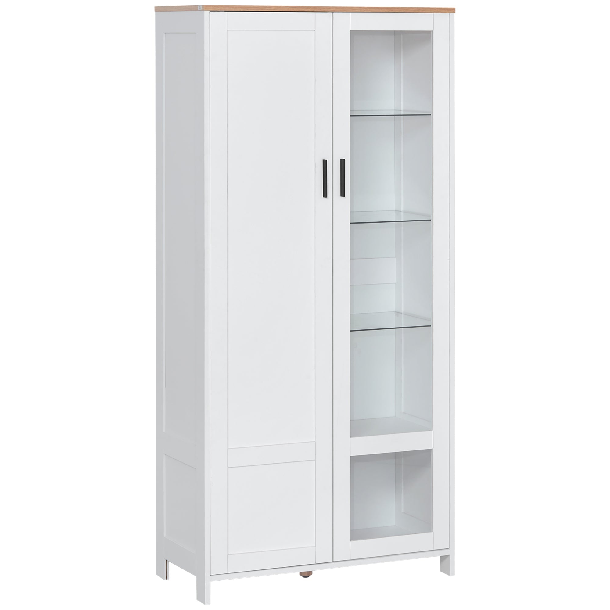 Modern Care of 2 Doors with adjustable shelves in wood and glass, 76x36x160cm, white - Borgè