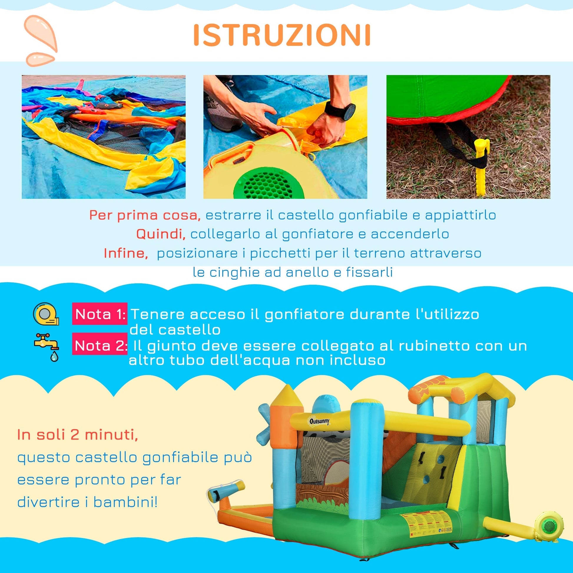 Outsunny inflatable game for children 3-8 years with a farm theme with bag, 11 stakes and patches included, 350x275x220 cm - Borgè