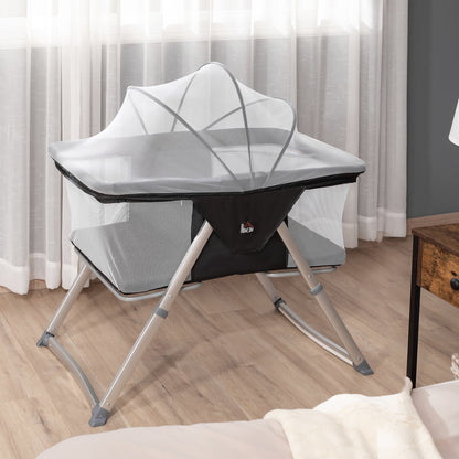 Baby Cot 2 in 1 with Rocking Bed, folding Cradle with Mattress and Net age 0-6 months, 59x55x67/69cm - Borgè