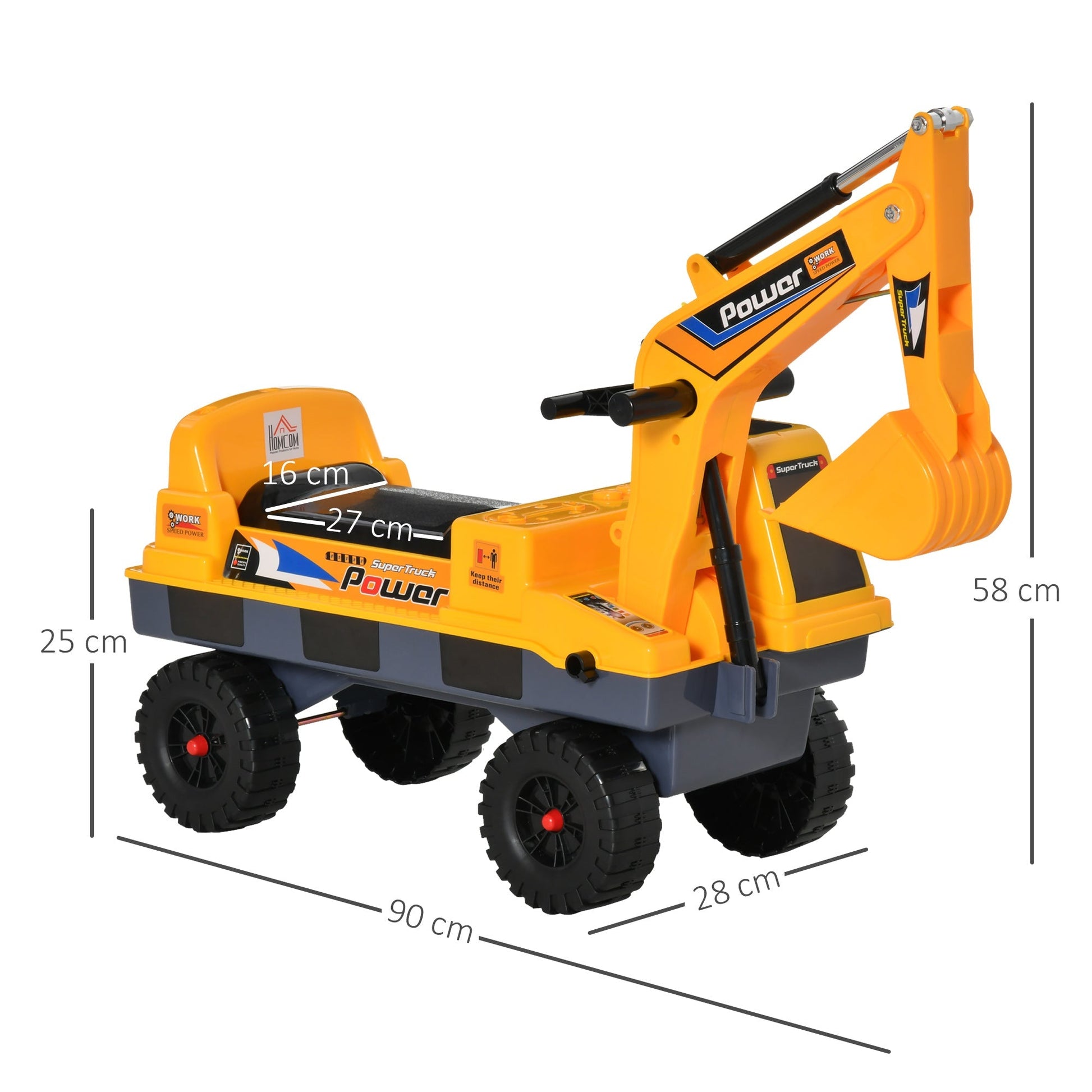 Ruspa toy 2 in 1 with excavator and bordering, hidden compartment, game rideable children 2-3 years, 90x28x58cm, yellow - Borgè