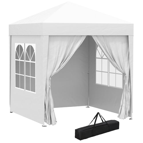 2x2m Pop Up Folding Gazebo with 4 Removable Walls in Polyester and Steel, White - Borge' Group Limited