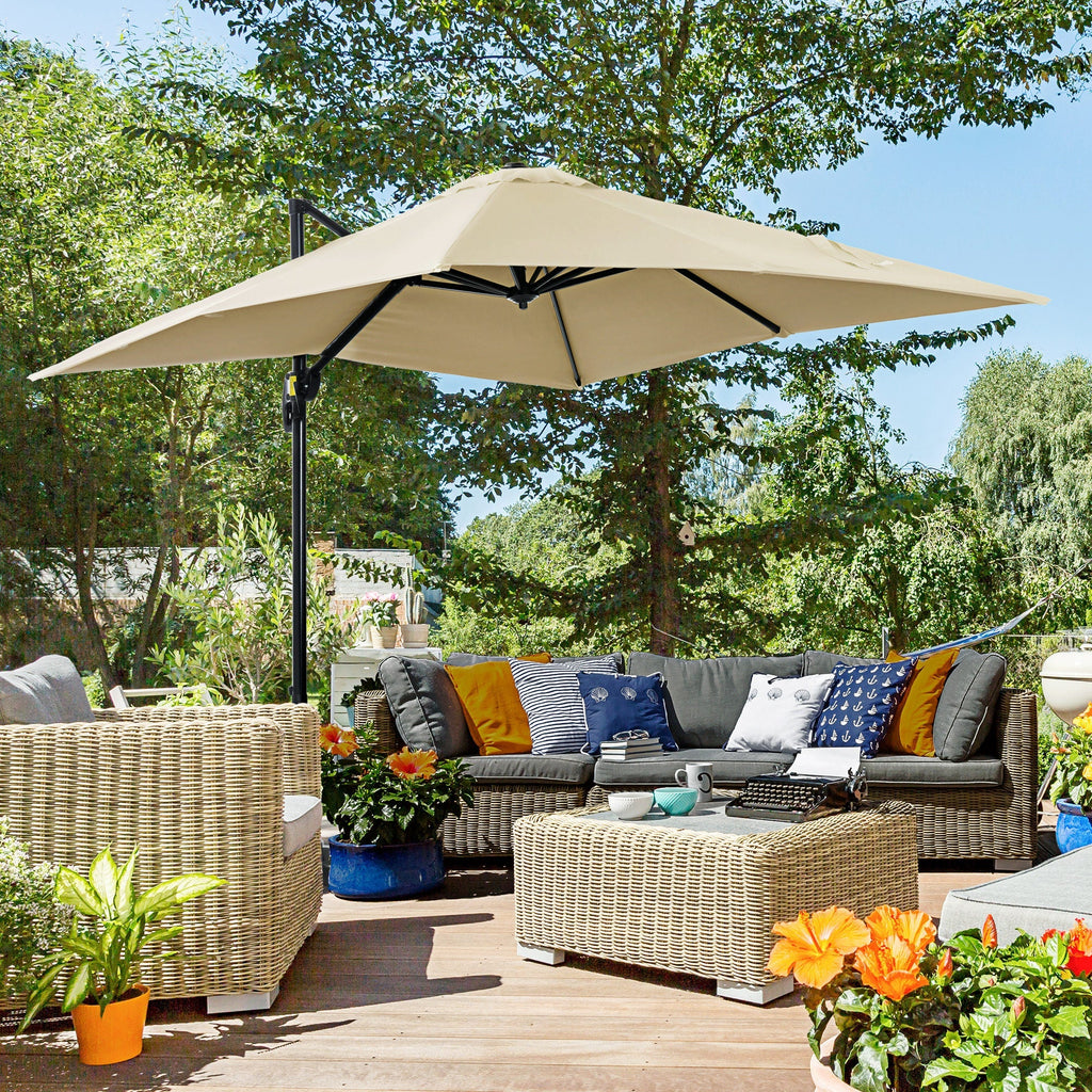 2.5x2.5m Cream Garden Umbrella with 5-Level Adjustable Angle and 360° - Borge' Group Limited
