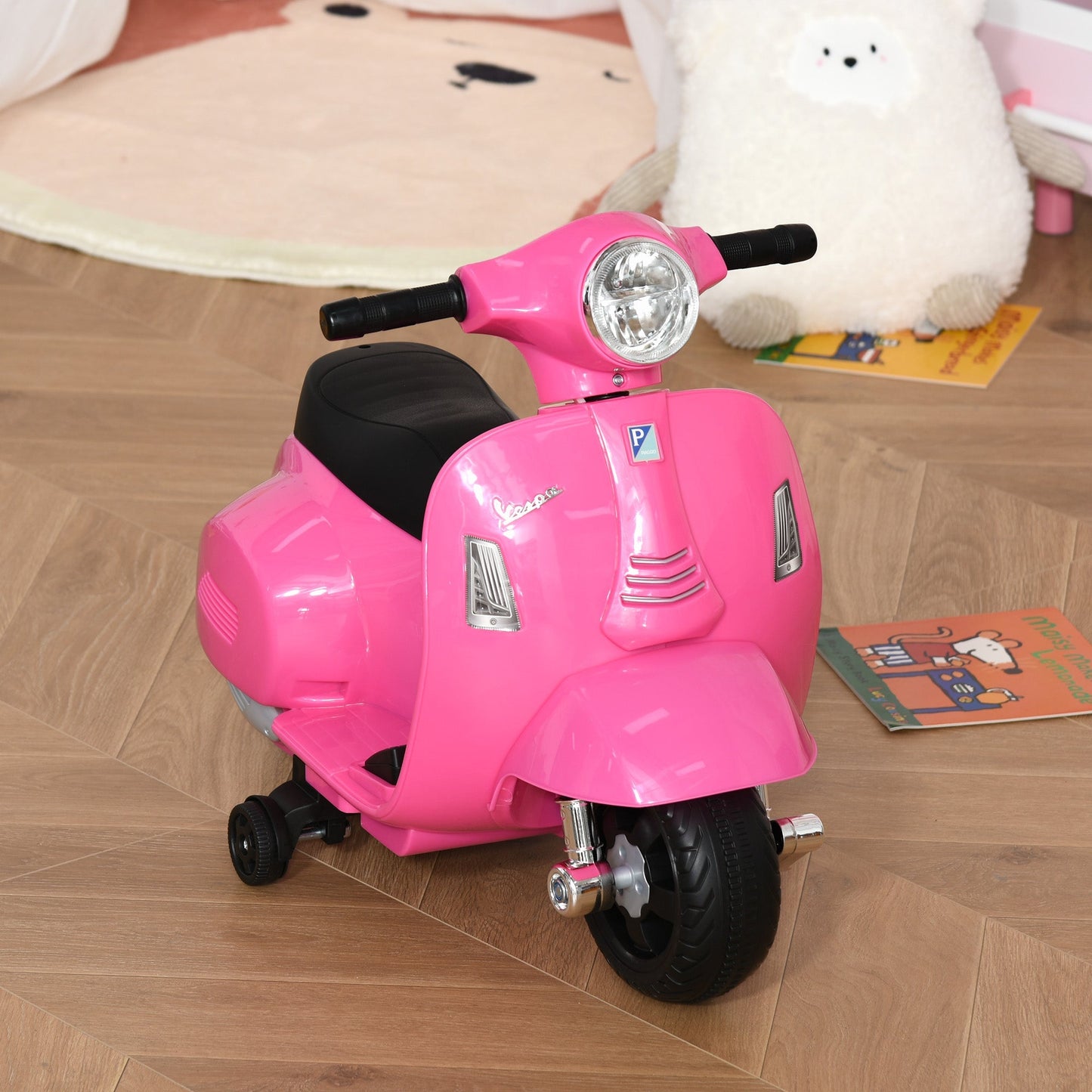 electric motorcycle for children with official Vespa 6v battery license, headlights and horn, for children of 18-36 months, Rosa, 66.5x38x52cm - Borgè