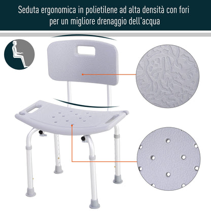 Aluminum shower chair and plastic adjustable height 8 levels - Borgè