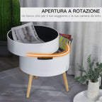 Round coffee table with rotation opening and removable white wood tray - Borgè