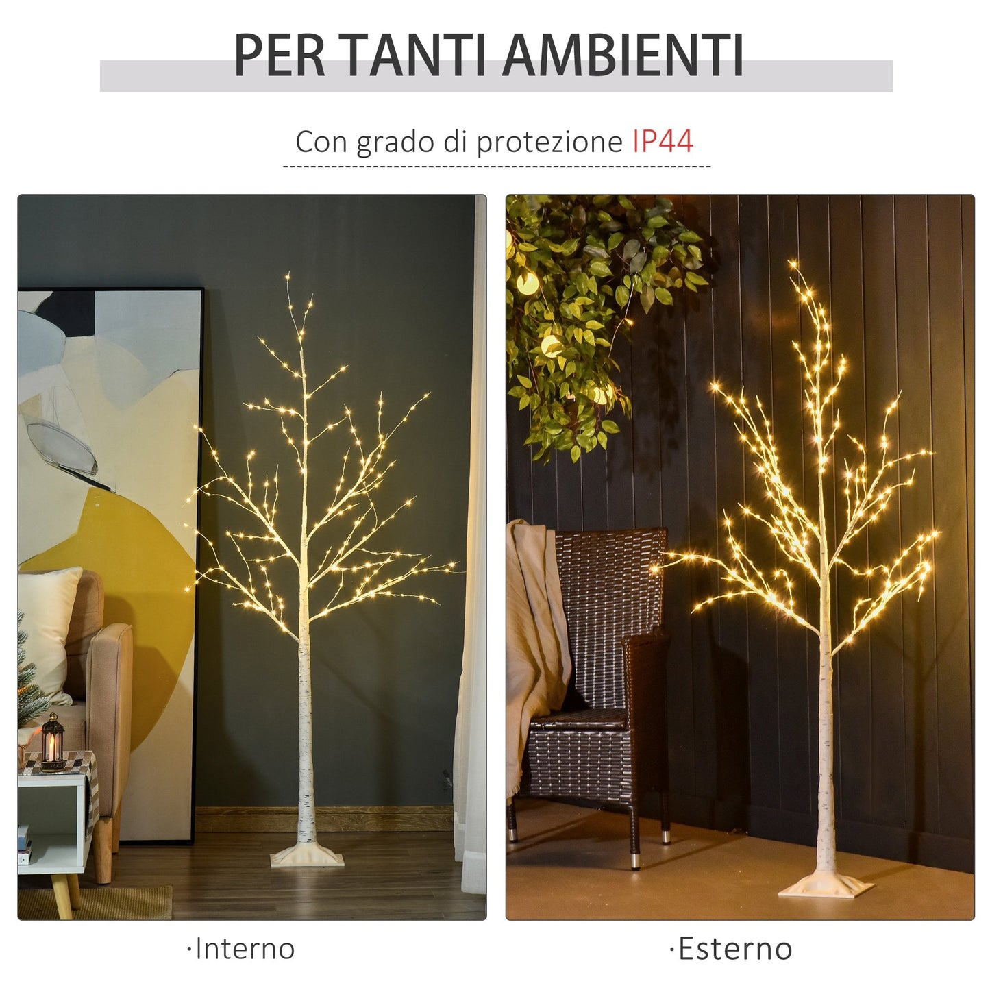 White Christmas tree with LED lights, square base and power cable, steel | 20x20x150 - Borgè