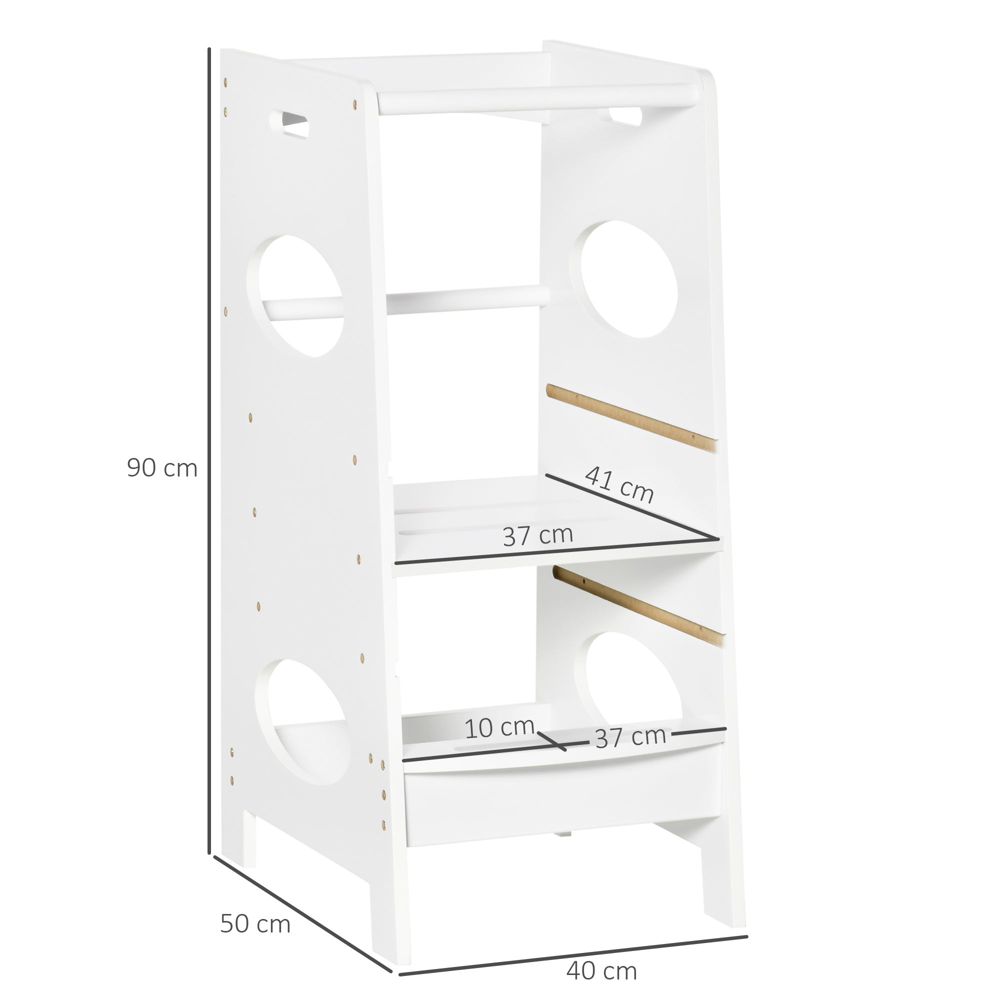 Homcom Torre Montessorian for children, Learning Tower with adjustable height in MDF, 40x50x90cm, white - Borgè