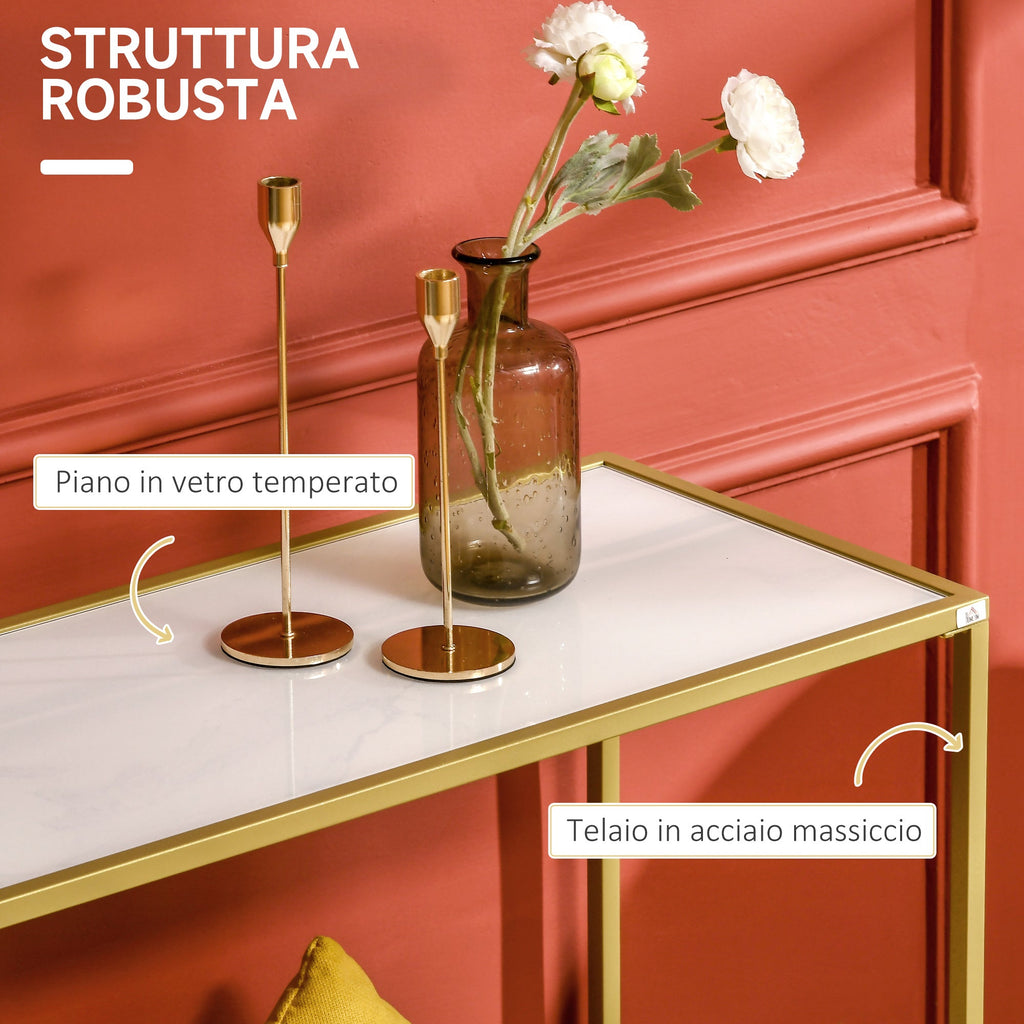 Mobile input console in steel and tempered glass, 100x35.5x80cm, white and gold - Borgè