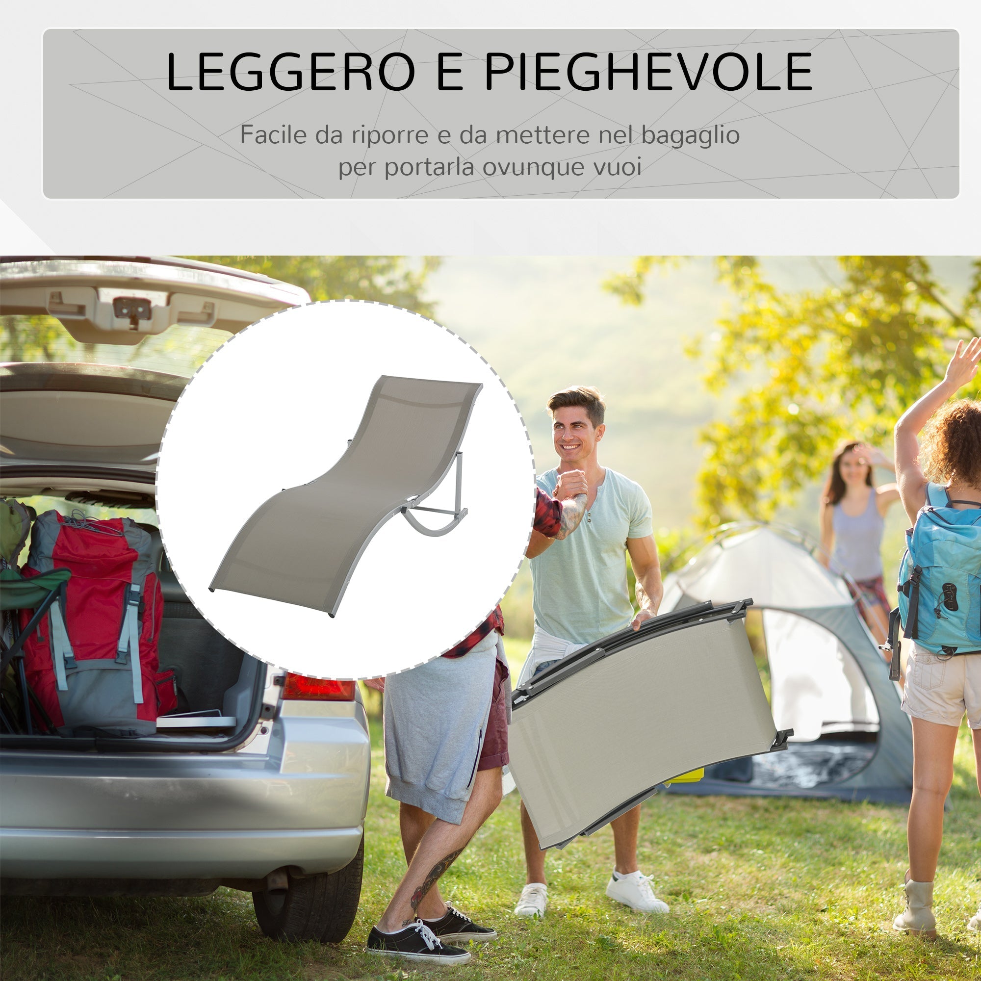 Set of 2 Folding Garden Loungers, Aluminum and Textilene Sun Lounger, 61x165x63cm - Borge' Group Limited