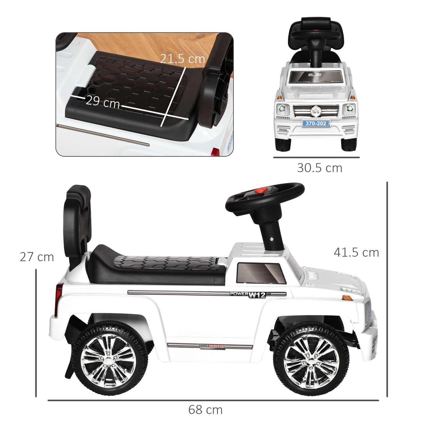 Machine Machine Cavalcabile off-road for children with integrated headlights and music, age 18-36 months, 68x30.5x41.5cm, white - Borgè