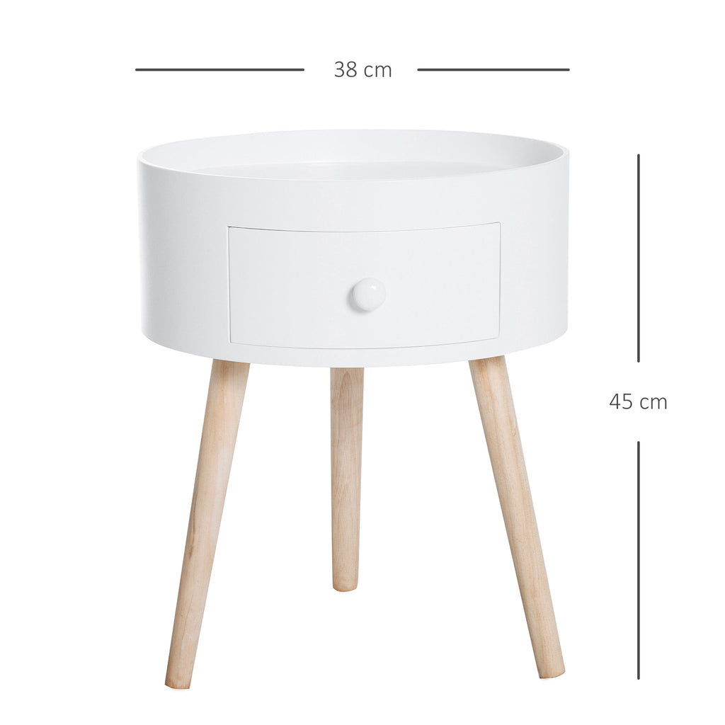 Modern Living Room Table with wooden, white, ф38x45cm drawer - Borgè