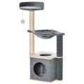 Tree with House, Hammock, Play Ball, Kennel and Sisal Ropes, 48x34x95cm, Grey - Borge' Group Limited
