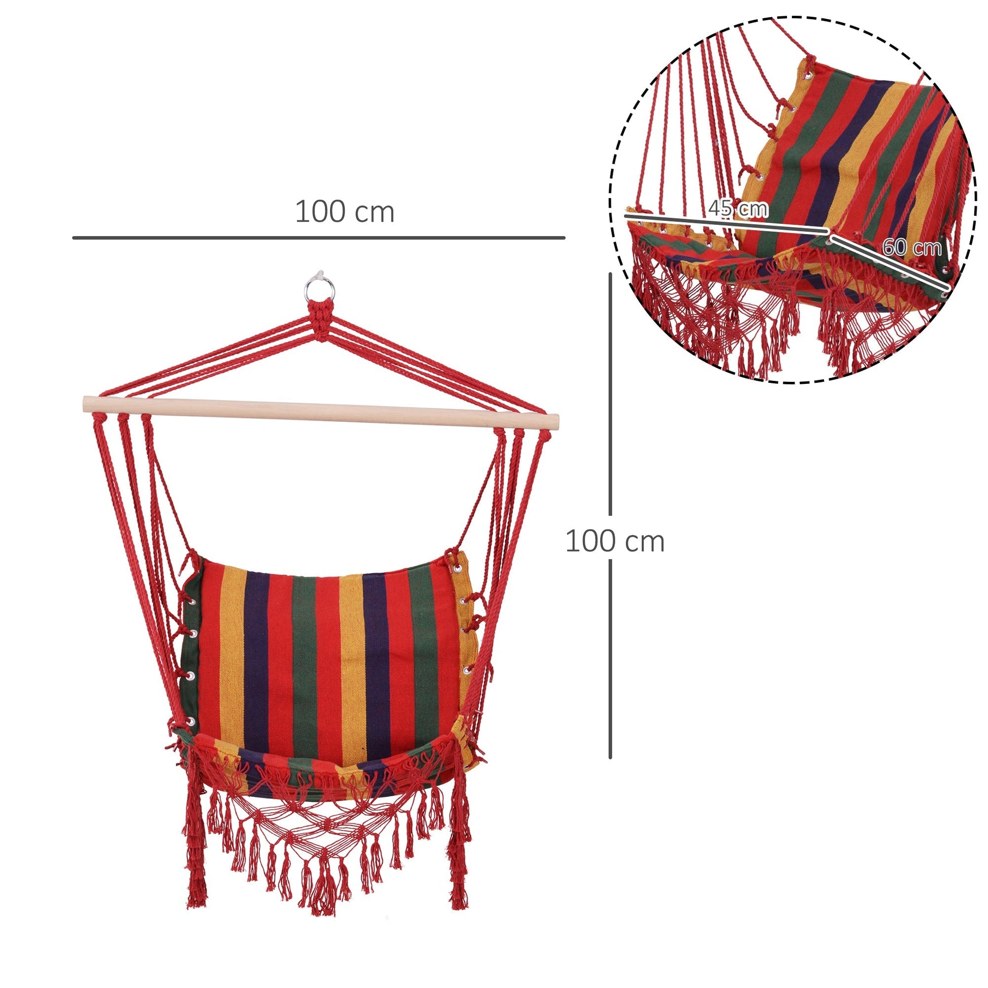 Outsunny amca chair suspended in polyester, colorful, 100x60x100cm - Borgè