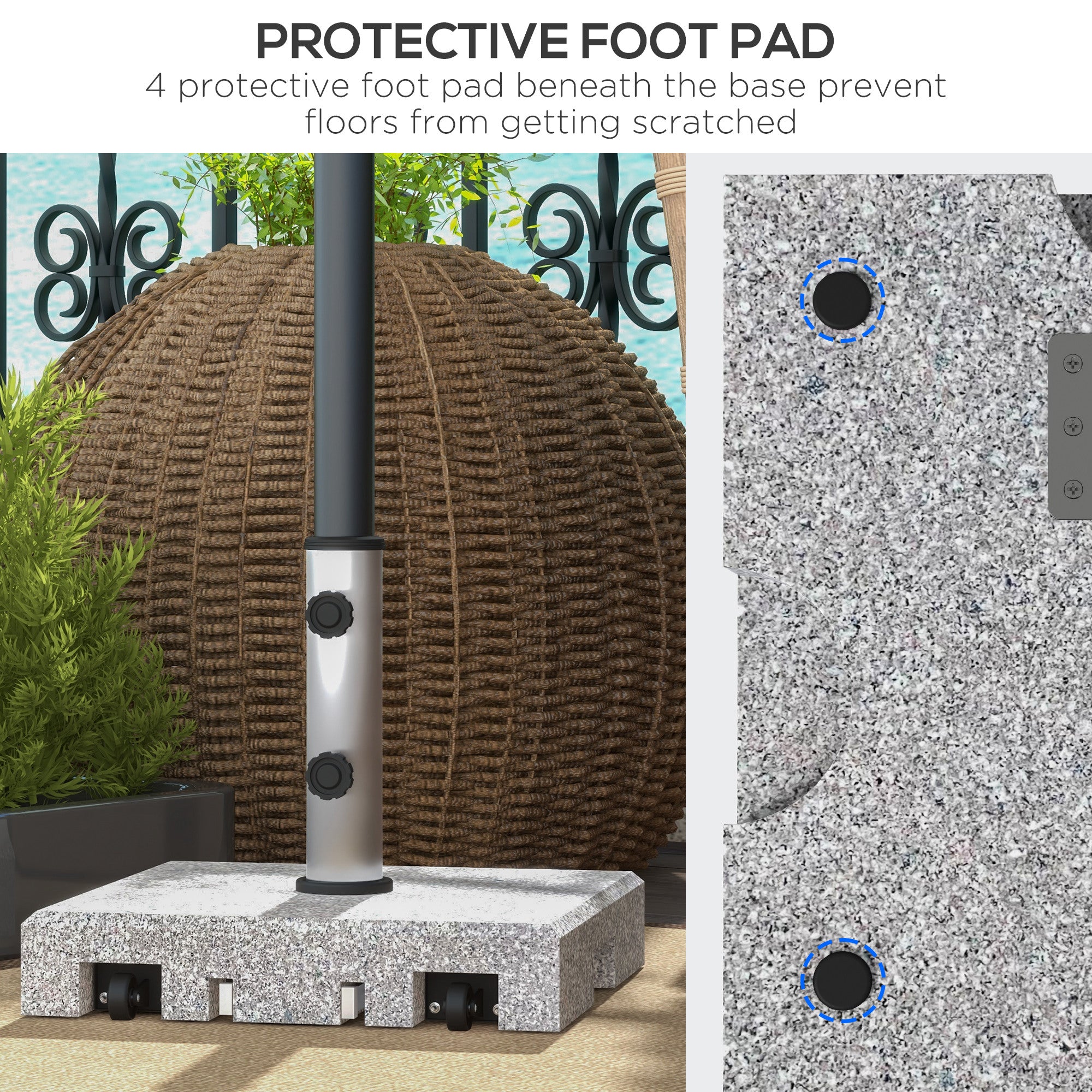 Outsunny base for 28kg granite umbrella with extendable handle and wheels, 41x41x37.5cm, gray - Borgè