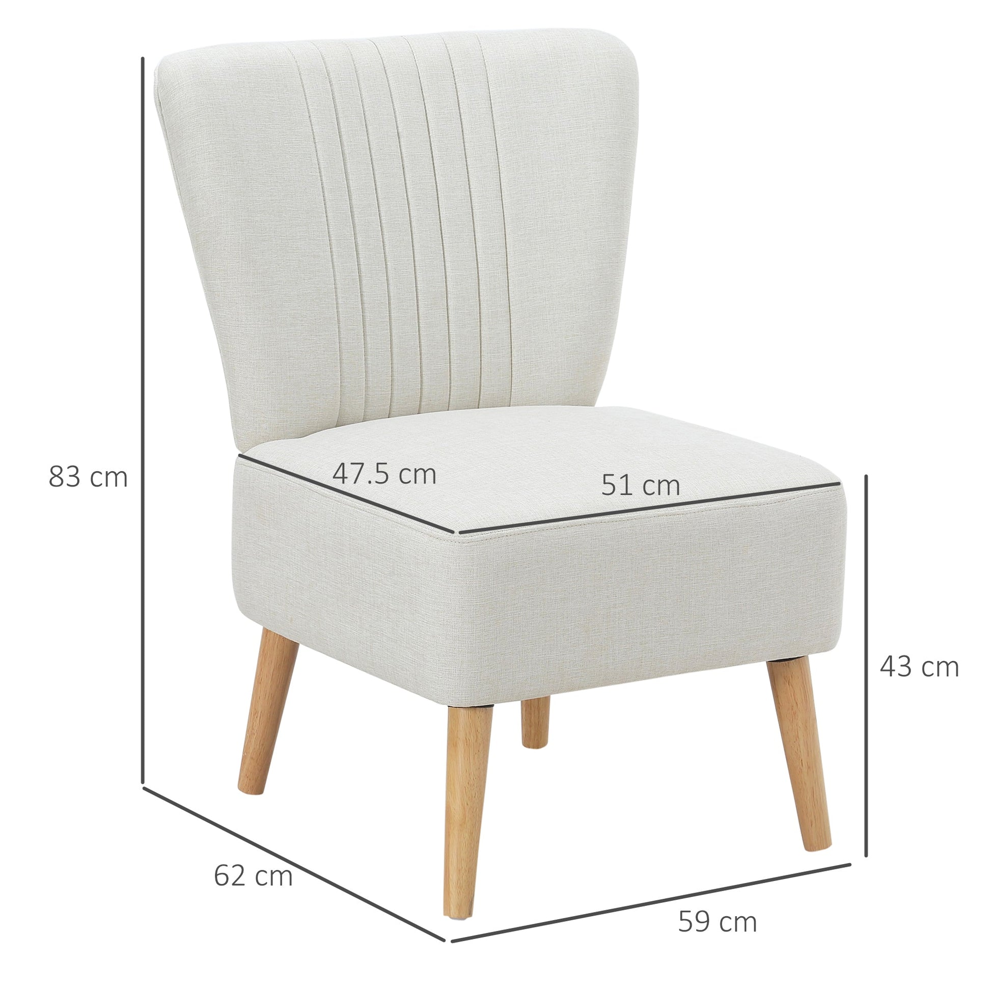 Padded armchair for living room and Nordic style room, chamber armchair in fabric and wooden legs - white - Borgè