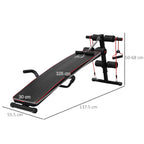 Multifunction bench for training at home, abdominal bench tilt with spring voting and adjustable back and 2 elastic strings, 55.5 x 137.5 cm black - Borge' Group Limited