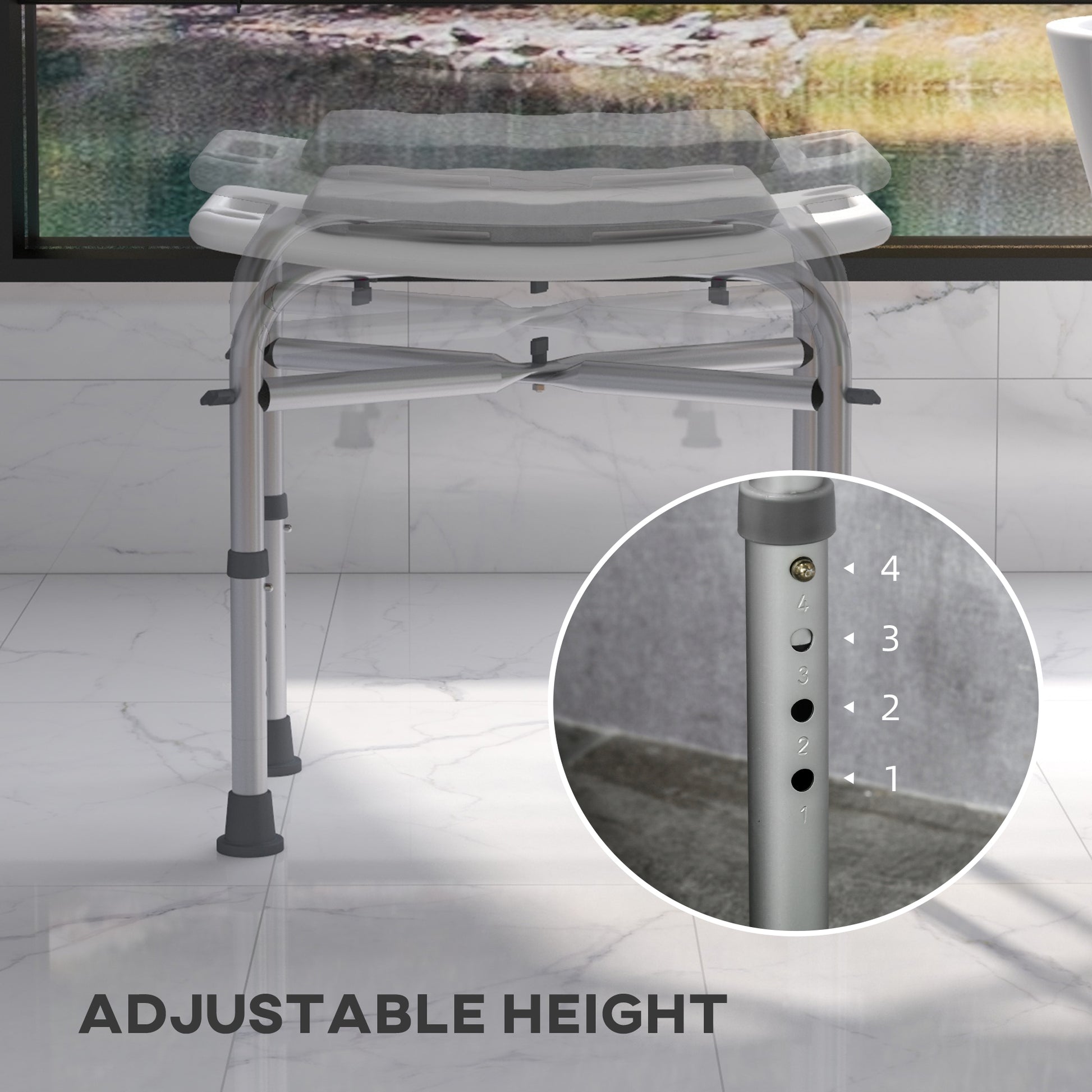 Homcom aluminum shower stool with adjustable height, pillow and non -slip feet, white - Borgè