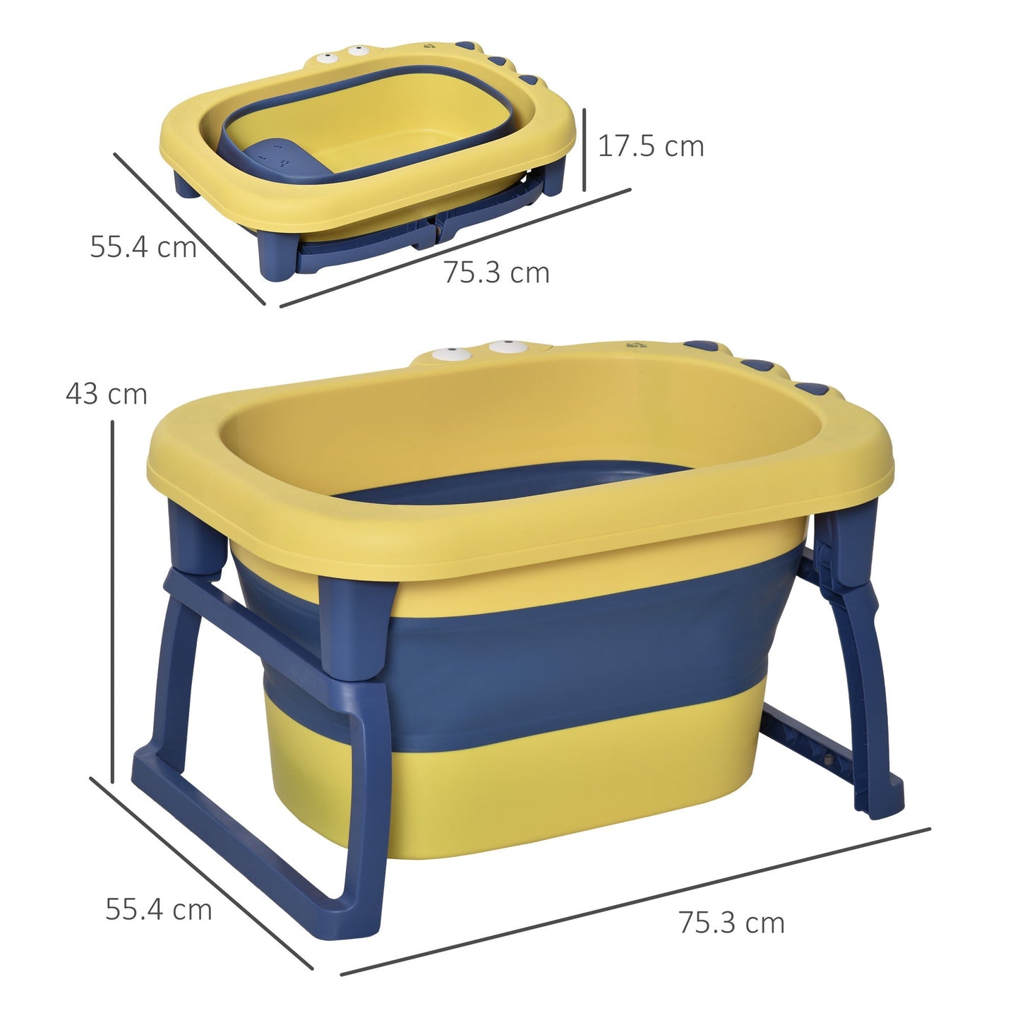 Folding bath tray for babies and children aged 0-6, in non-slip plastic, blue and yellow, 75.3x55.4x43cm - Borgè