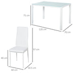 Set 5 pieces with 1 table and 4 kitchen chairs or dining room in the same -like, metal and tempered glass, white - Borgè