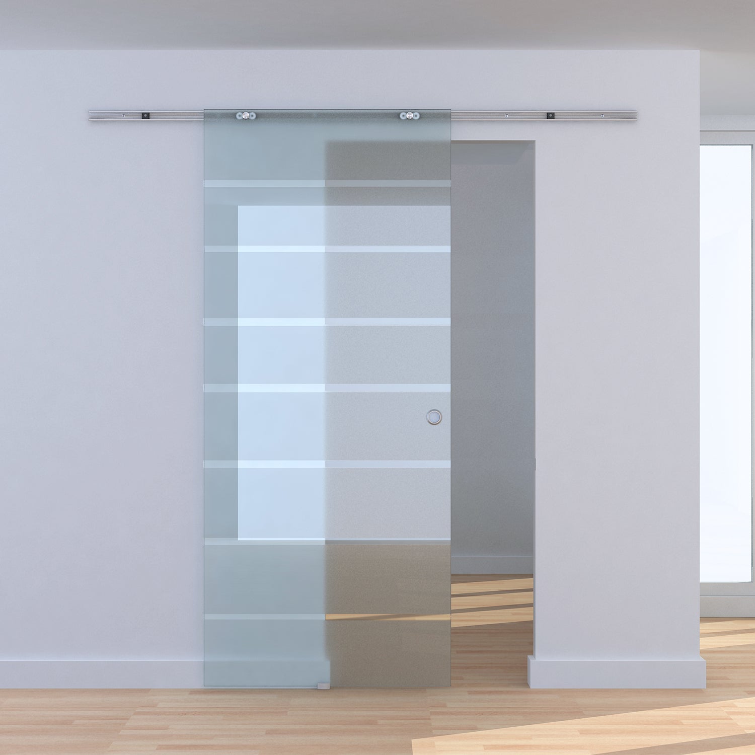 Internal sliding door in chopped and satin glass with B3 binary aluminum for bathroom Kitchen Studio Glass 205x 90x 0.8cm - Borgè