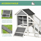 Wooden Rabbit Hutch with Open Area and Ramp, Rabbit Cage with Removable Bottom and Doors, 140x65x120 cm, Grey - Borge' Group Limited