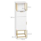 Kleankin Bathroom column mobile with drawer, cabinet and wooden shelf and metal, 30x30x105cm, white - Borgè