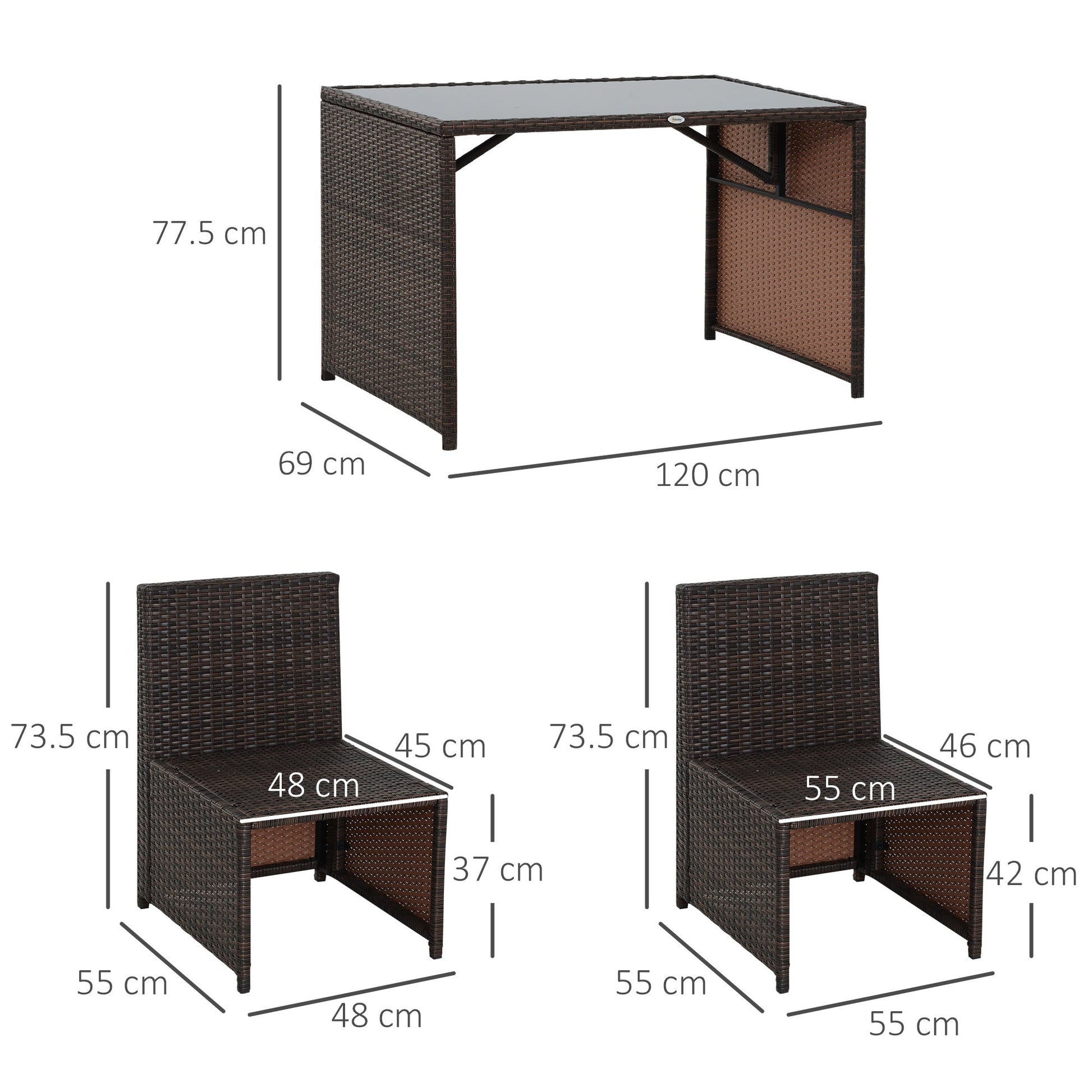 Outsunny Garden Furniture Set in Rattan 5pz dining table 4 chairs with cushions - Borgè