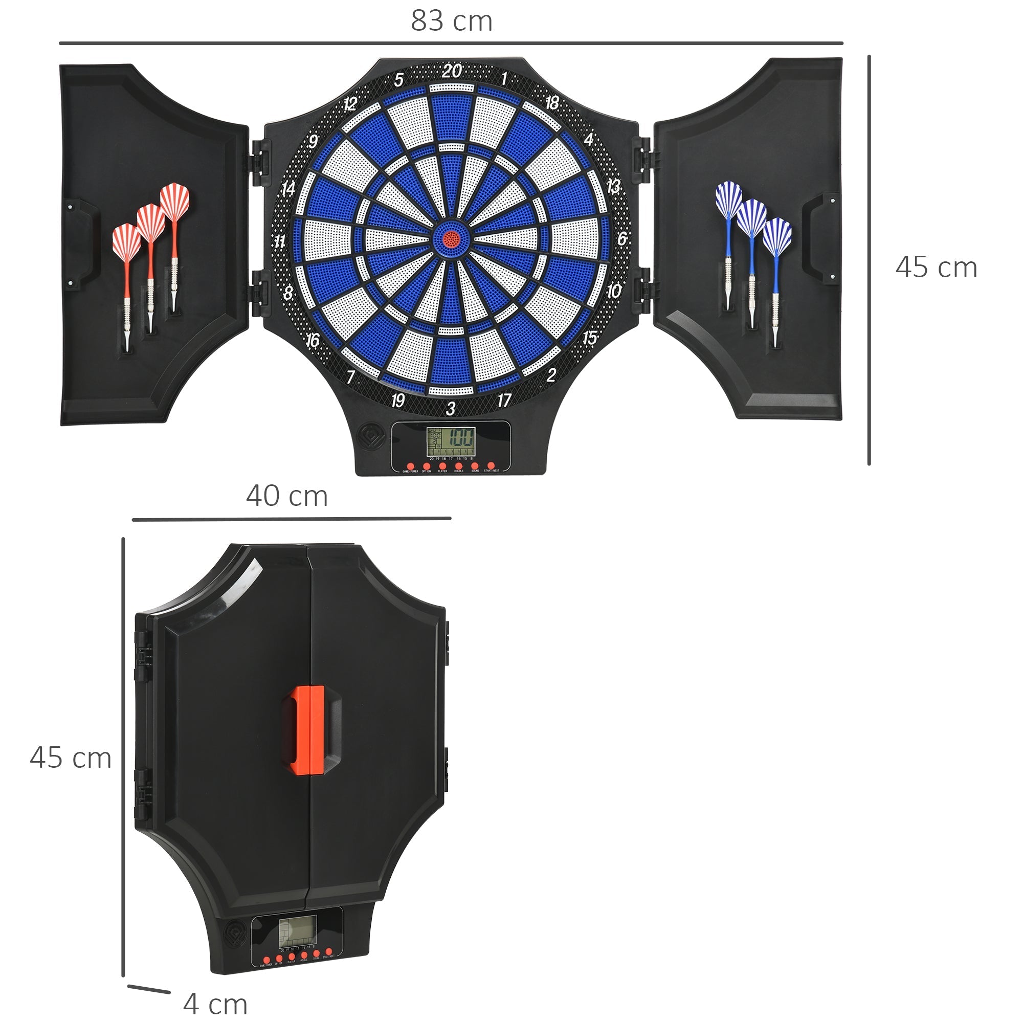 Electronic PP Dartboard with 6 Darts and LCD Monitor, 83x45x4 cm, Red and Black - Borge' Group Limited