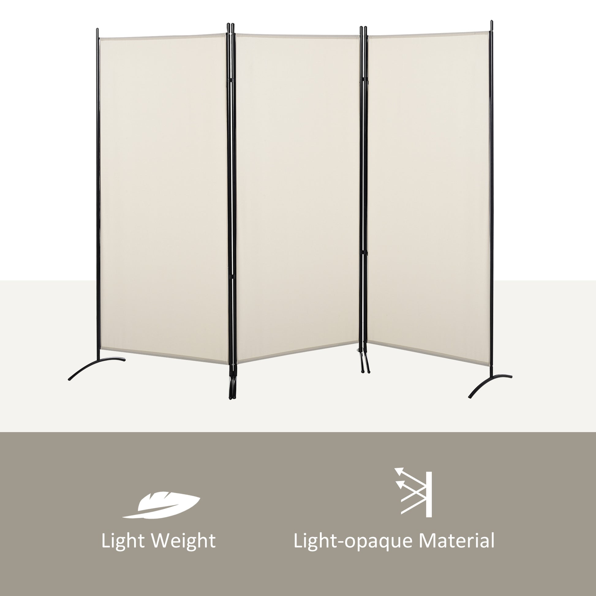 Indoor 3-Panel Folding Metal and Polyester Indoor Room Divider, 253x50x182cm, Beige - Borgè