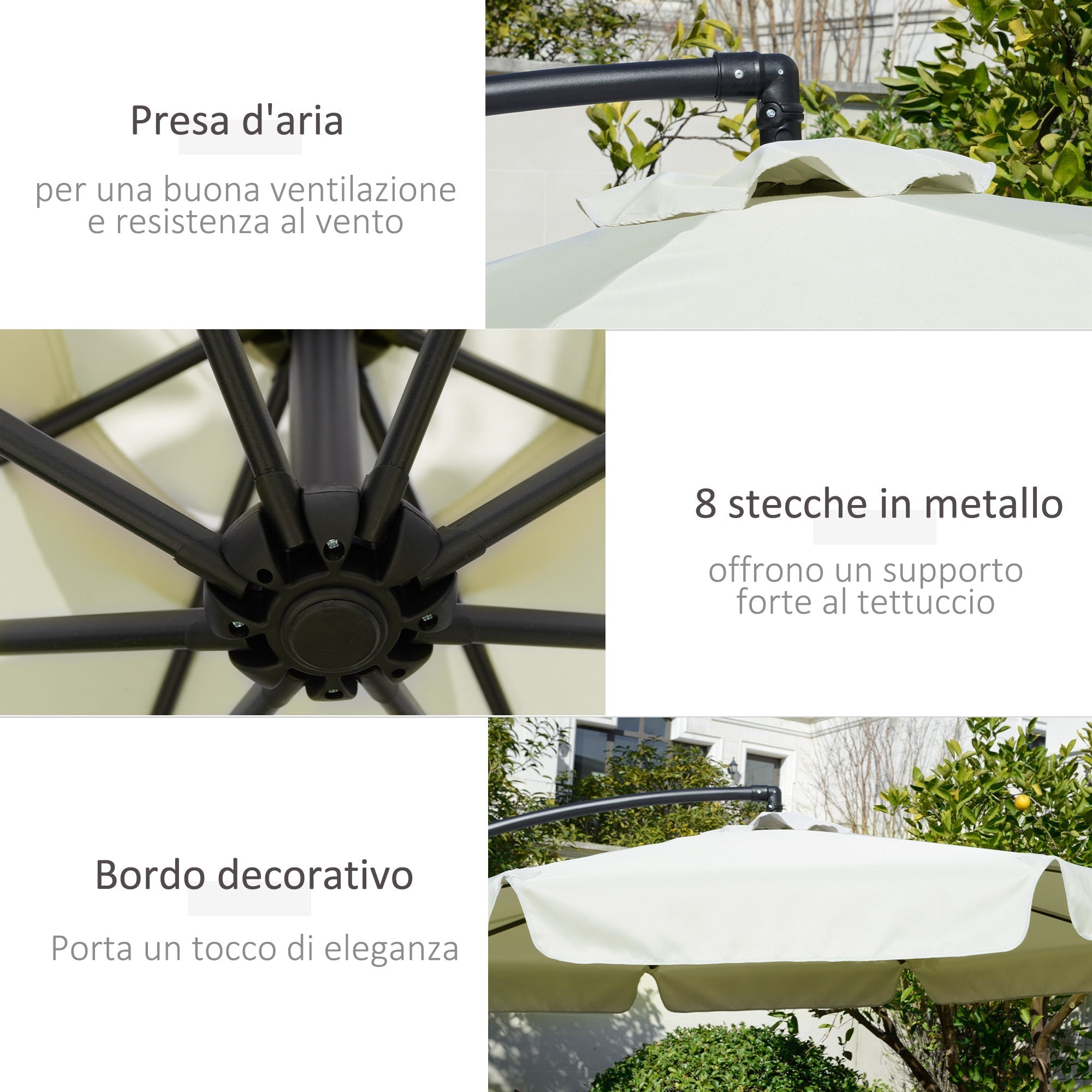 Garden Umbrella with Metal and Polyester Arm and Crank Opening, Ø2.7x2.7 m, Beige - Borge' Group Limited