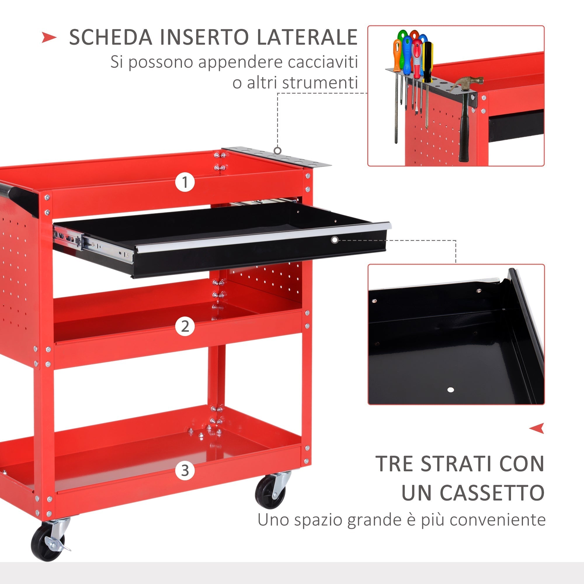 Durhand Planning Trolley from Officina, Rosso, 70x35x75.5cm - Borgè
