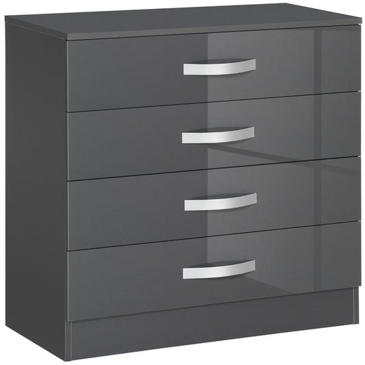 Glossy Grey Chest of Drawers with Metal Handles for Bedroom | 75x36x72 cm