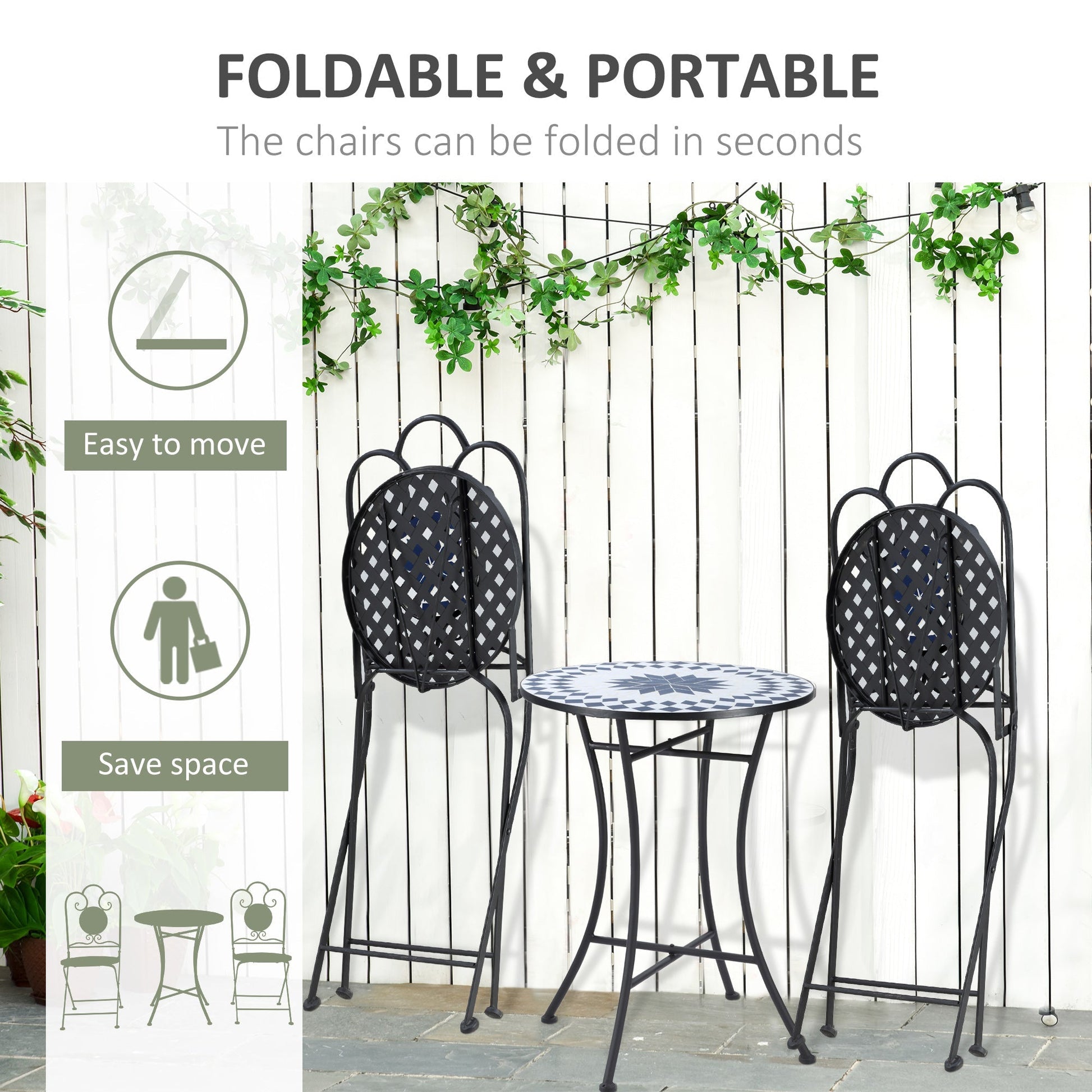 MOSAIC | 3 Pcs Garden Table and Chairs Set - Borgè