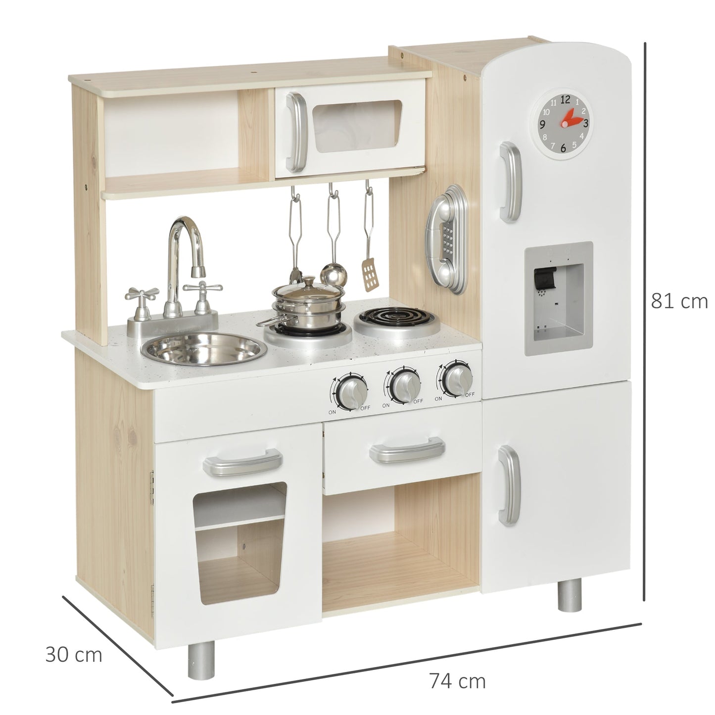 wooden toy kitchen for children with sink and stove pots and tools - white - Borgè