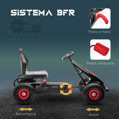 Go Kart Pedals for Children from 5-12 Years with Adjustable Seat and Inflatable Wheels, Red - Borgè